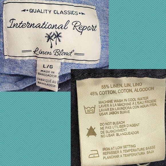 International Report Navy Linen Cotton Blend Button Front Shirt - Picture 3 of 3